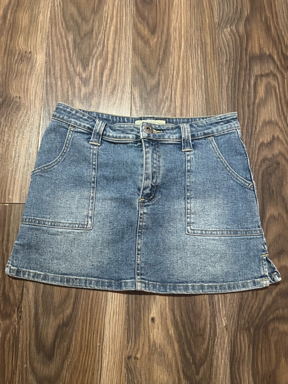 Women's Light Blue Denim Mini Skirt with Front Pockets